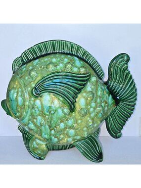 Mid-Century Ceramic Large Fish Vase With Jade Glaze, collectible, centerpiece